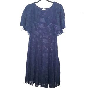 J. Taylor Cape Fit and Flare Lace Overlay Dress